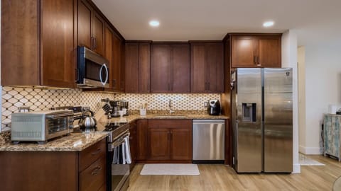 Plenty of counter space in the kitchen, and every tool a cook could need...