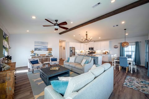 Tons of space in the living to spread out. Queen Sofa Bed in living, 65"SmartTV