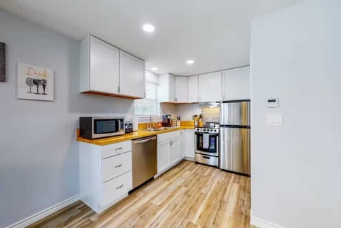 Meal prep is a snap here, with cooking ware, dining ware, glasses, and utensils provided!