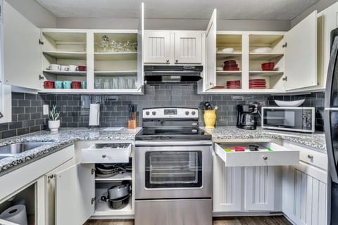 Fridge, dishwasher, cookware/dishes/utensils