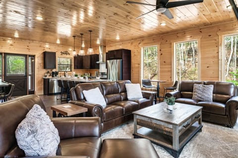 Great room combines eating area with living area