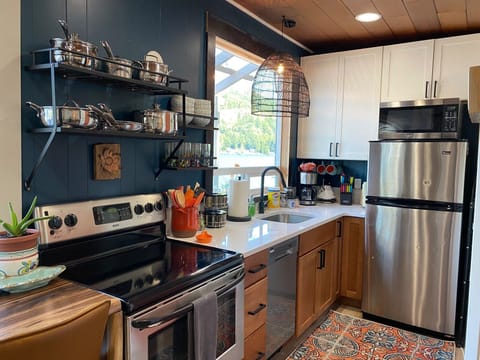 Stainless steel appliances and all you need to prepare meals