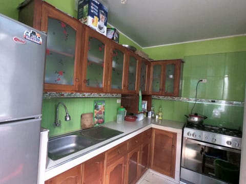 Fridge, oven, dishwasher, cookware/dishes/utensils