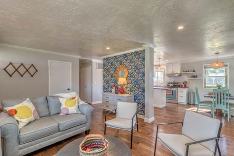 A bright and inviting living room, perfect for relaxing after a day of adventure.