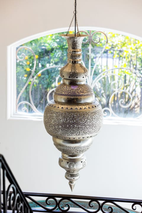 The Moroccan chandelier in the entry foyer...