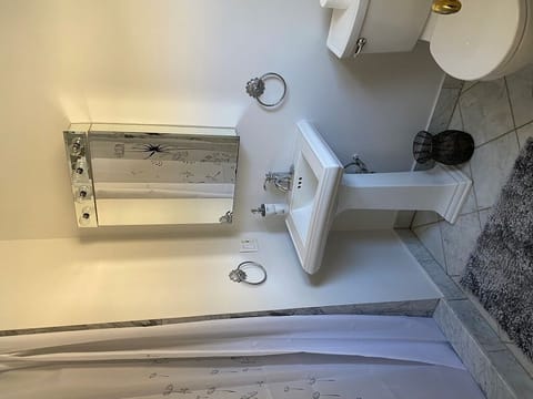 Combined shower/tub, jetted tub, towels, soap