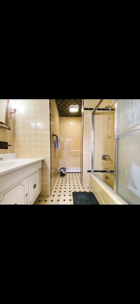 Combined shower/tub, towels, soap, toilet paper