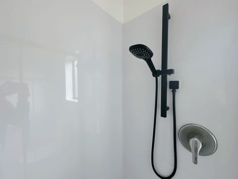 Combined shower/tub, hair dryer, towels, shampoo