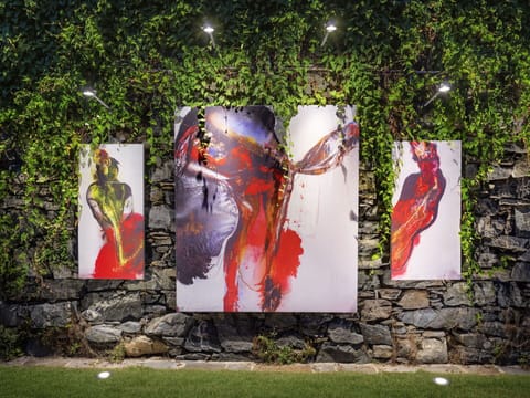 Plant, World, Textile, Organism, Art, Paint, Grass, Rectangle, Tree, Font