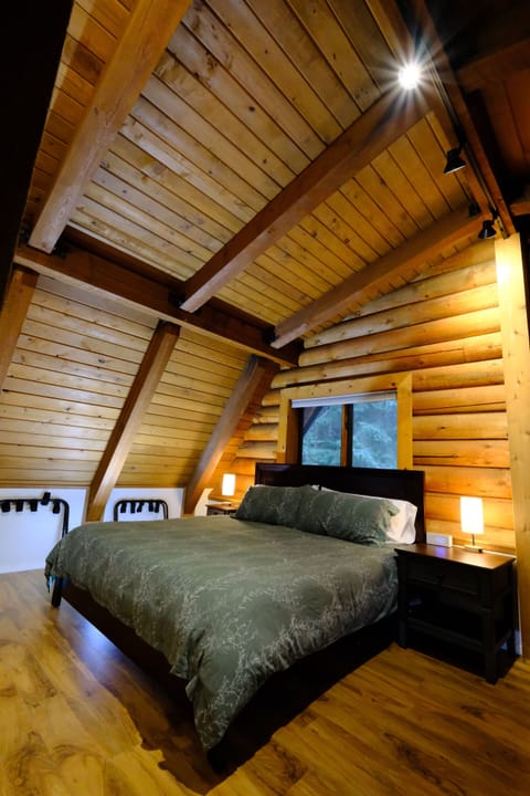 Cozy, wood walls and ceilings.