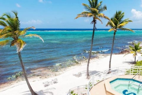 On the beach, sun loungers, beach towels