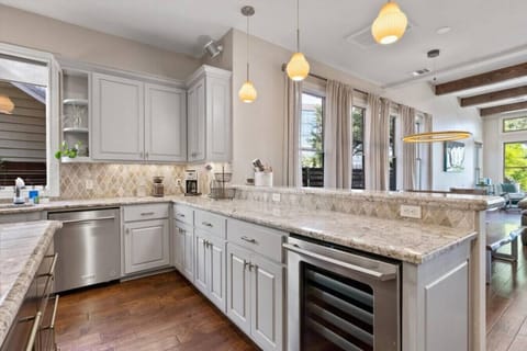 Built in wine fridge in massive kitchen. Coffee and coffee makers provided to make you feel right at home.