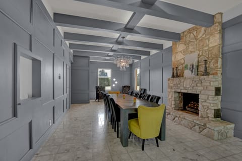 Battery candles in formal dinning fireplace.