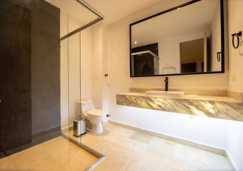 Combined shower/tub, towels