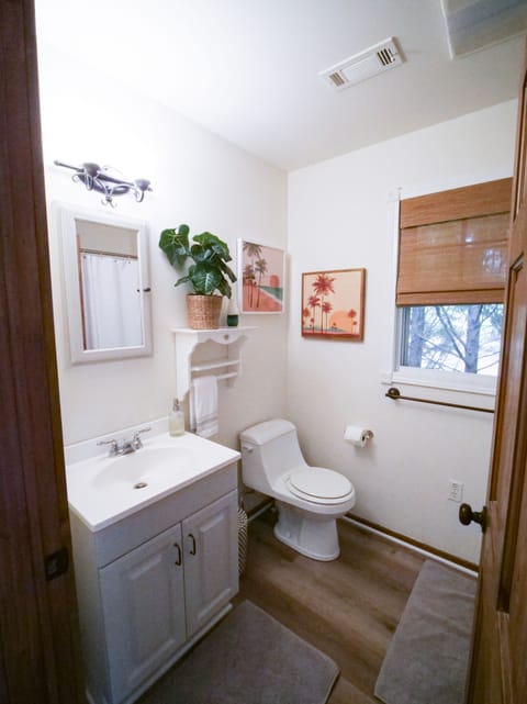 Combined shower/tub, hair dryer, towels