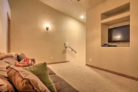 Smart TV, fireplace, video games, DVD player