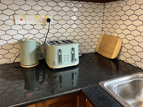 Fridge, microwave, oven, electric kettle