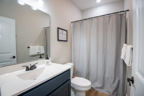 Combined shower/tub, hair dryer, towels