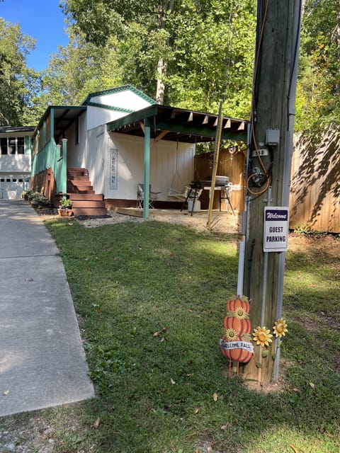 View of entry to tiny house
from guest parking area.