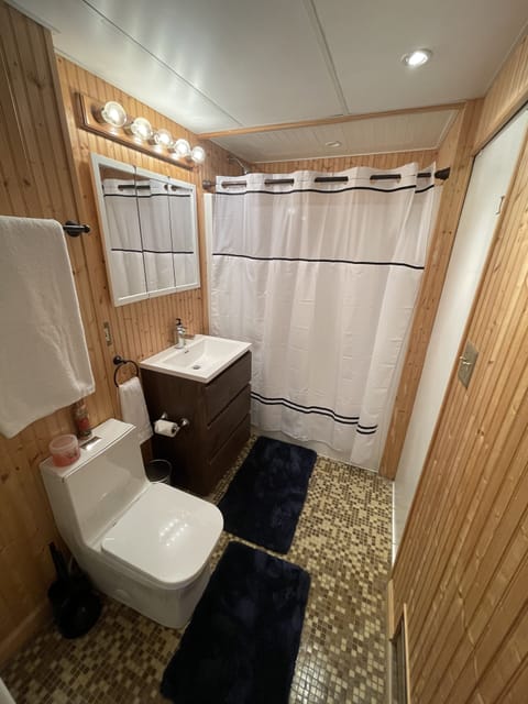 Combined shower/tub, hair dryer, towels, soap