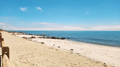 On the beach, sun loungers