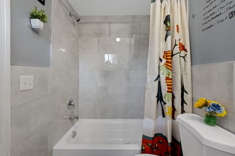 Combined shower/tub, jetted tub, hair dryer, towels