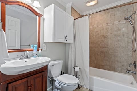 Combined shower/tub, towels