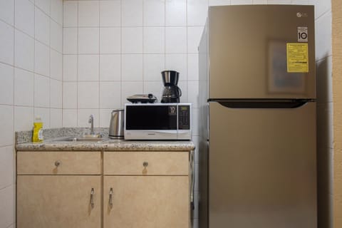 Fridge, microwave, coffee/tea maker