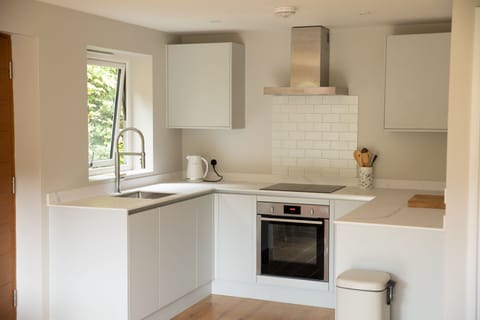Fully equipt kitchen with Aeg induction hob and Neff hide and slide oven. 