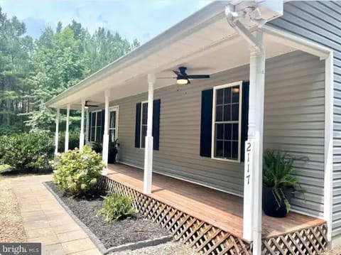 Wooded Front Views, Front Porch, Two {2} Outdoor Ceiling Fans, Outdoor Lights