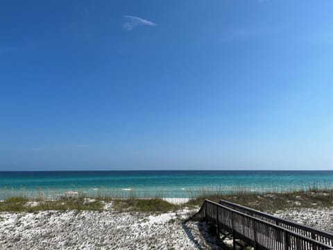 On the beach, sun loungers