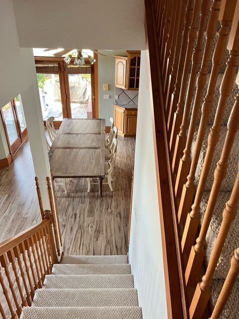 View down the stairs