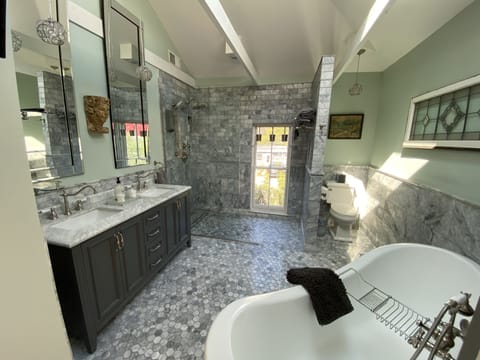 Bathroom | Hair dryer, heated floors, towels, soap