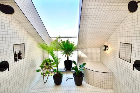 The shower has its own skylight.