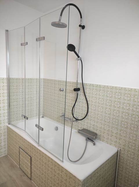 Combined shower/tub, hair dryer