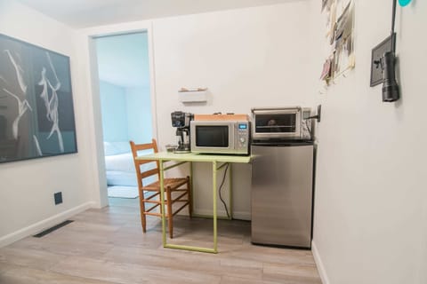 Mini-fridge, microwave, oven, coffee/tea maker