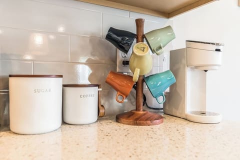 Coffee, sugar and K-cups are provided to get your morning started!