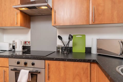 Fridge, microwave, oven, electric kettle