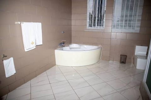 Combined shower/tub, towels