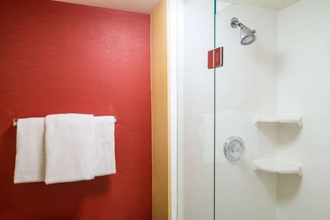 Combined shower/tub, hair dryer, towels