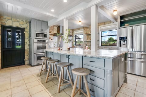 Bar seating in the kitchen.