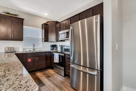 Cabinets are stocked with all the essential cookware, appliances, and utensils to cook up your favorites!