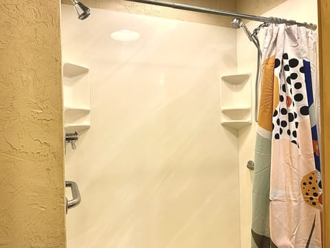 Combined shower/tub, jetted tub, hair dryer, towels