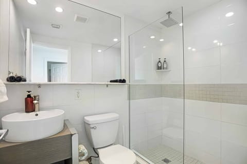 Combined shower/tub, hair dryer, towels