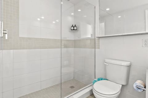 Combined shower/tub, hair dryer, towels