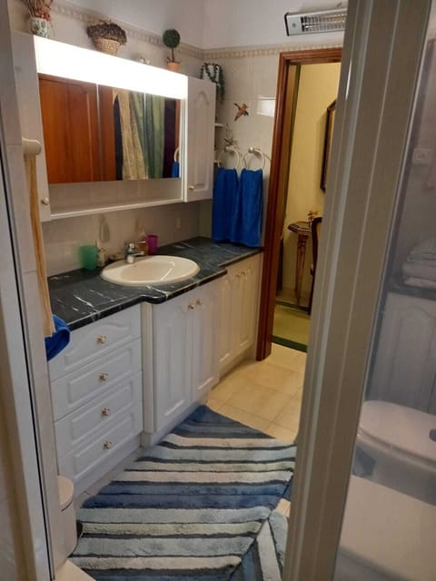 Combined shower/tub, hair dryer, bidet, towels