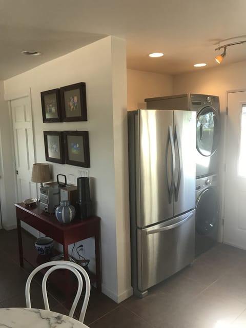 Fridge, microwave, coffee/tea maker, blender