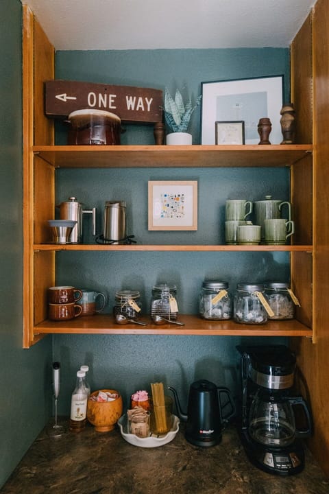 Tea & coffee provided! We supply a coffee maker, french press, pour over, milk frother, creamer, and sugars.