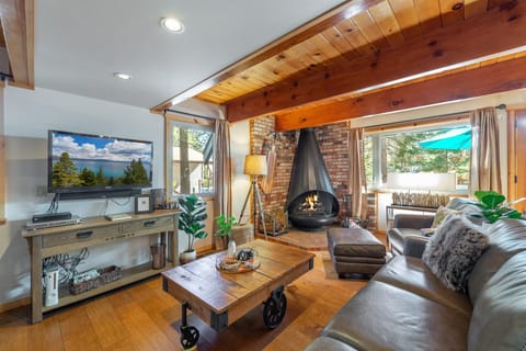 The wood burning fireplace will heat the home quickly.