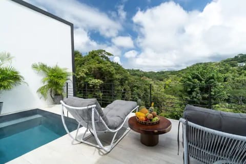 Outdoor pool, an infinity pool, sun loungers